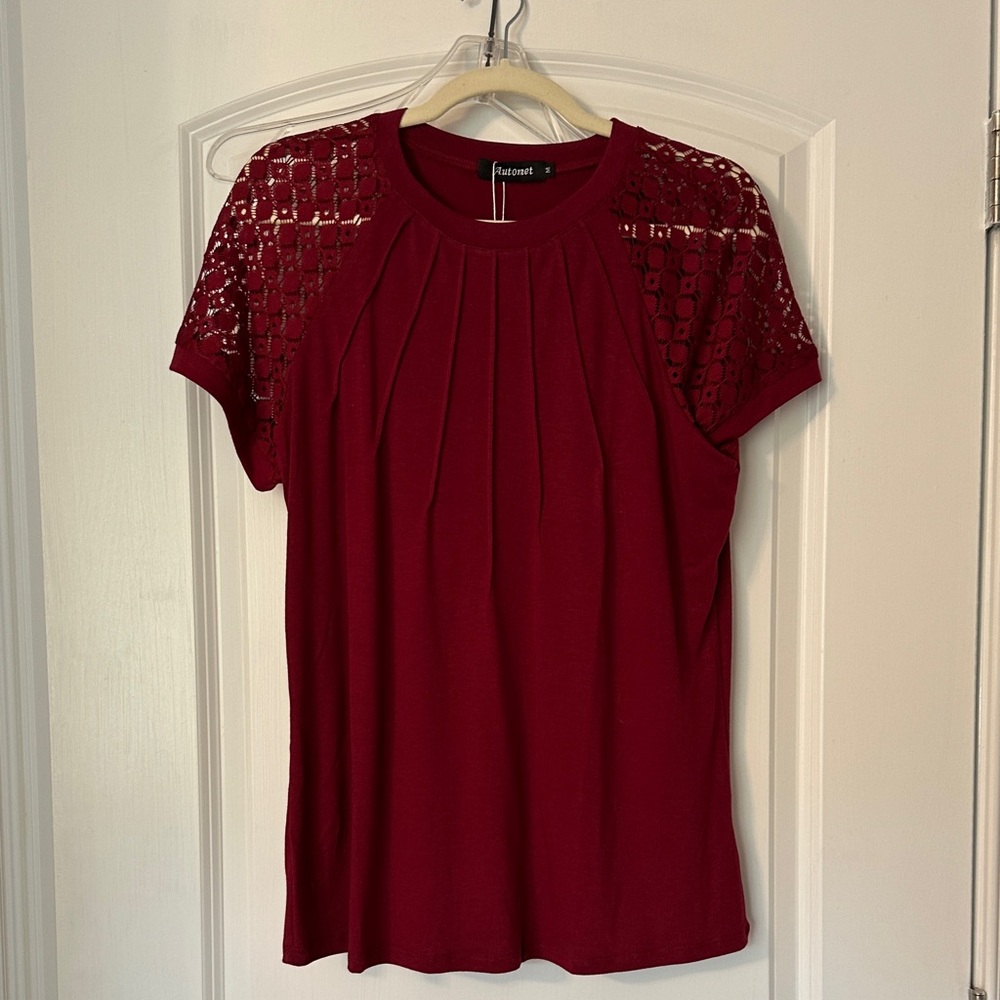 Crimson Lace Sleeve Tee